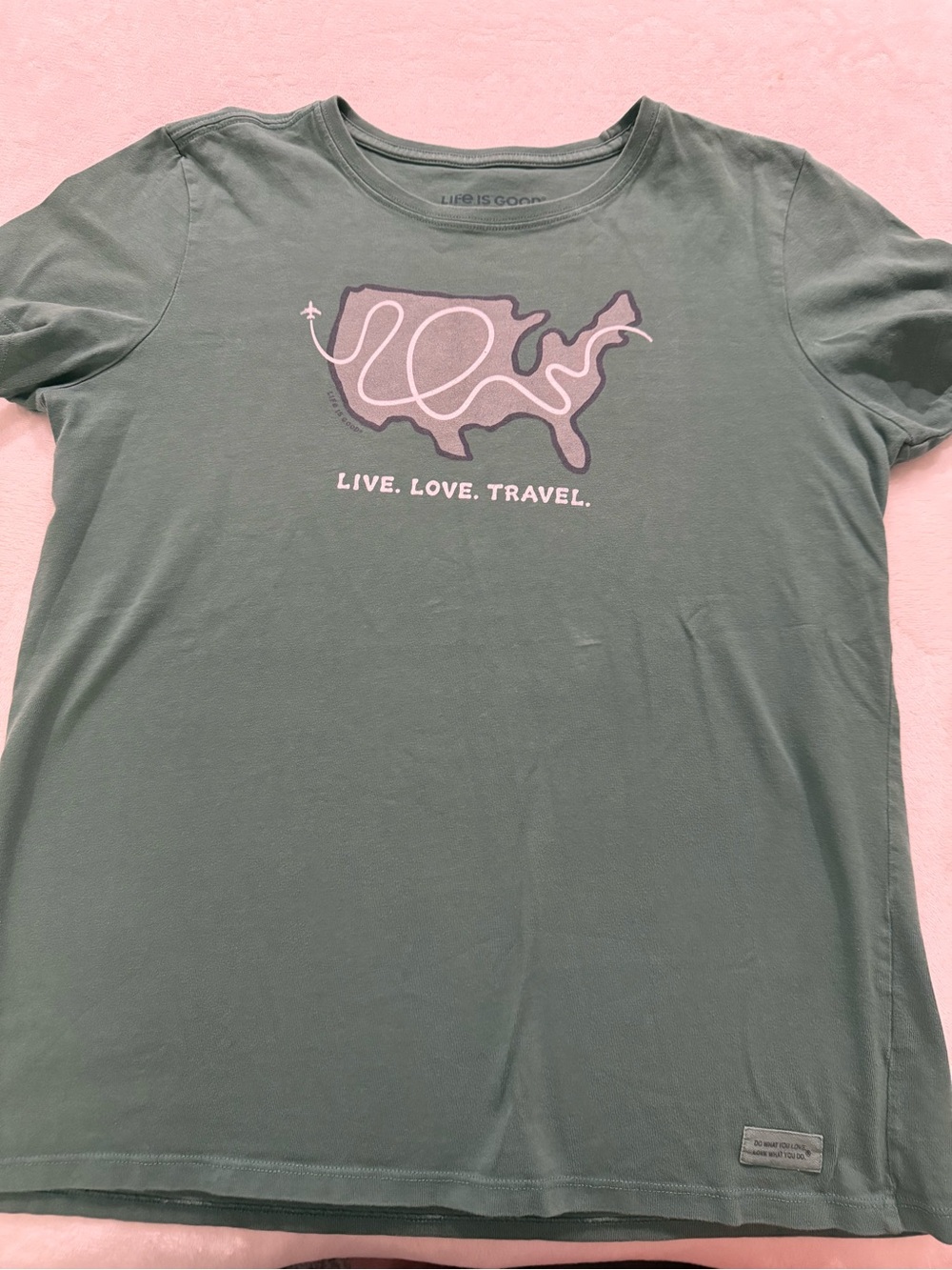 Life is Good Sage Green Women’s Tee Size Large D78 Live Love Travel